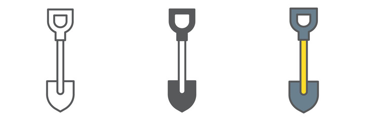 Shovel icon collection, tool and dig, shovel vector icon set, vector graphics, editable stroke outline sign, eps 10