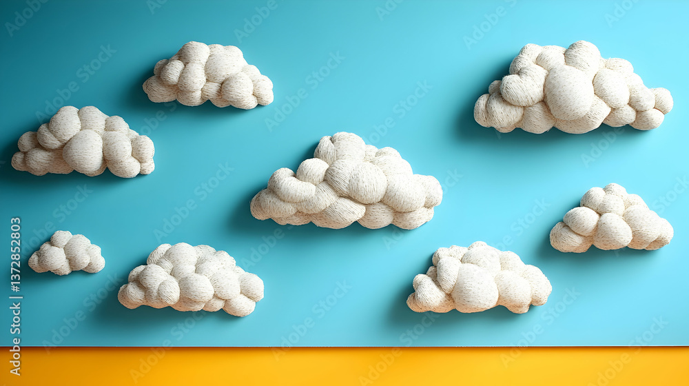 Aufkleber fluffy white clouds float against a blue sky with a yellow base creating a serene and whimsical atmo