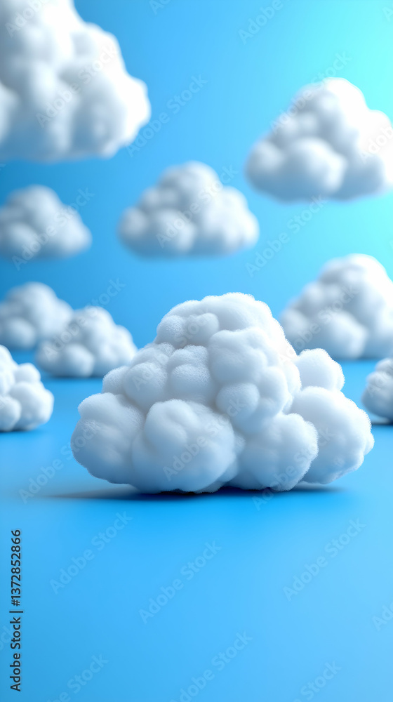Poster fluffy white clouds float on a bright blue background casting soft shadows on the surface below crea