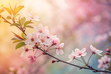 Obraz premium Delicate Cherry Blossom Branch in Soft Pastel Background.