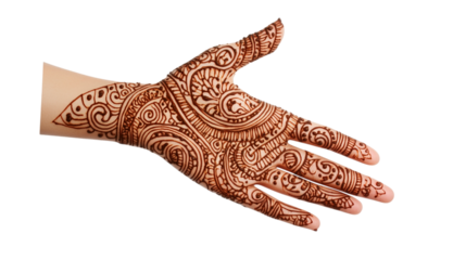 An Indian henna hand design in intricate swirls, isolated on white background --ar 16:9