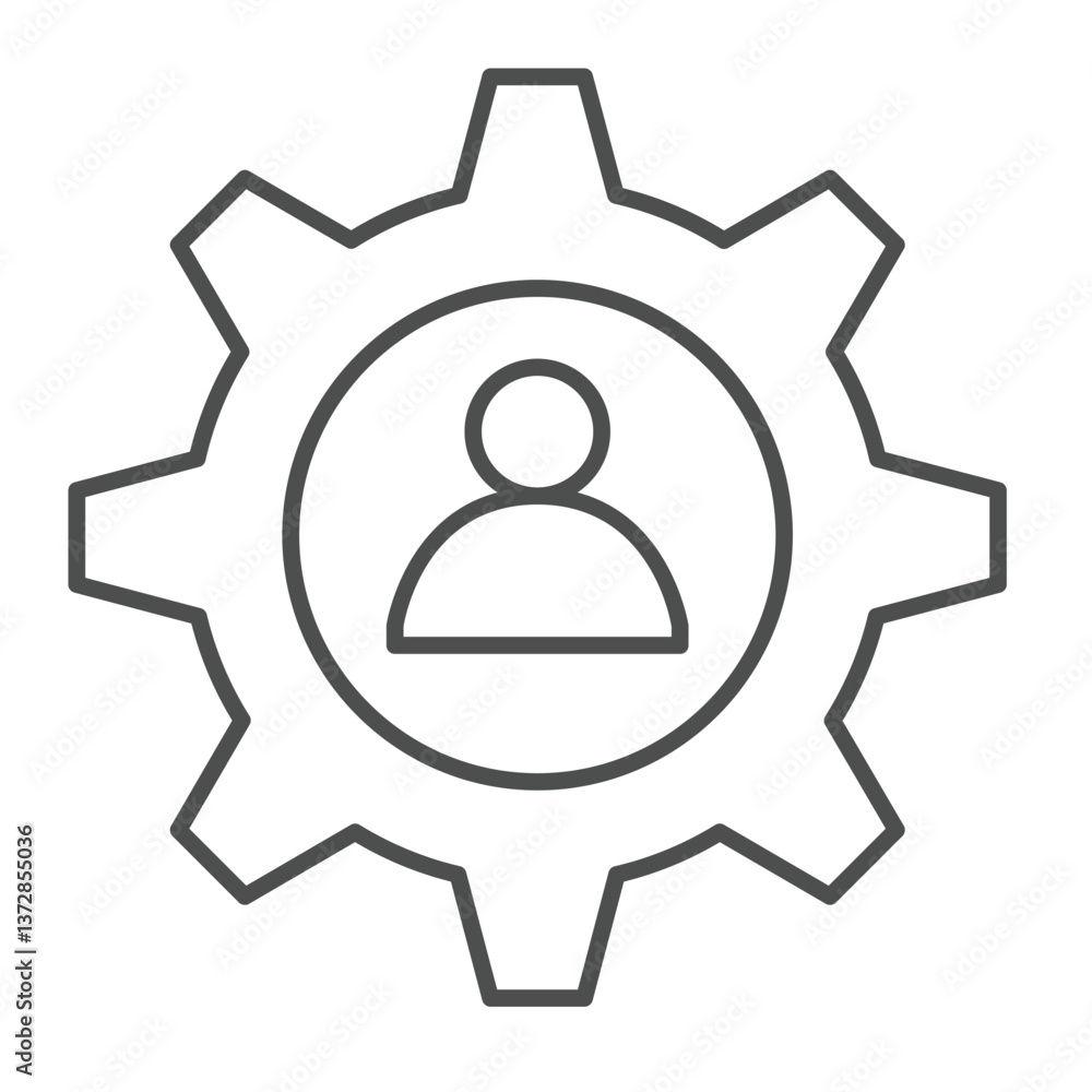 Aufkleber cogwheel gear with user profile thin line icon, repair service concept. vector graphics. user custom