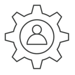 Cogwheel gear with user profile thin line icon, repair service concept. Vector graphics. User custom settings sign on white background, outline style icon for mobile or web design.