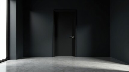 A Minimalist Interior Featuring a Dark Door and Light Floor in a Modern Room
