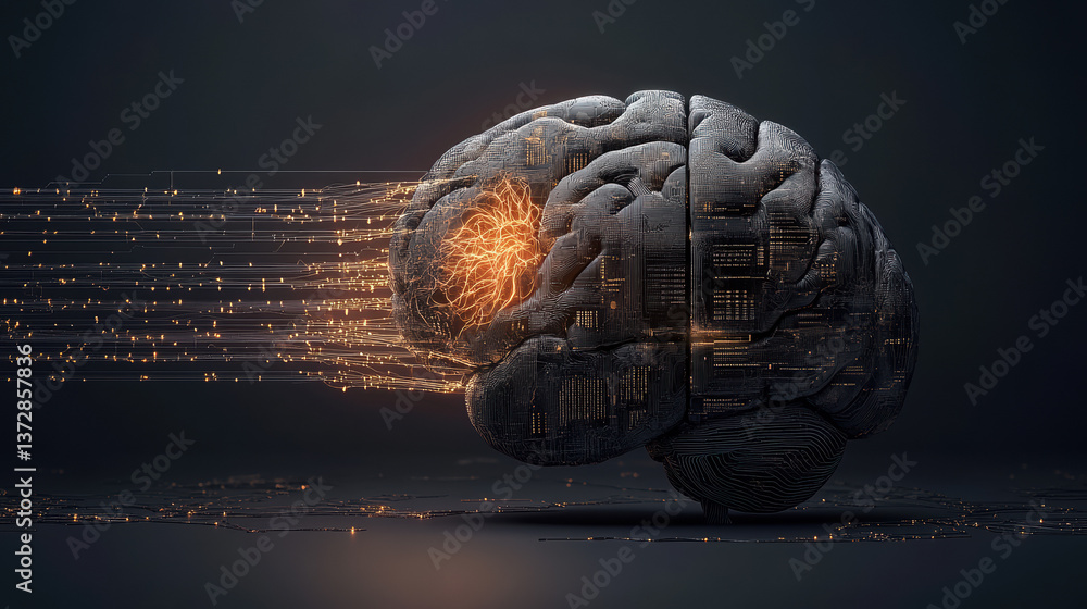 Poster futuristic ai brain with digital circuitry showcasing advanced technology and artificial intelligenc