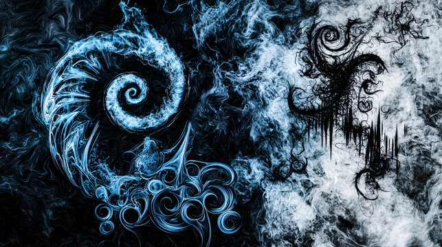 Majestic blue and black dragon imagined in a cosmic setting, reflecting the mysteries of quantum gravitational distortions and celestial energy.