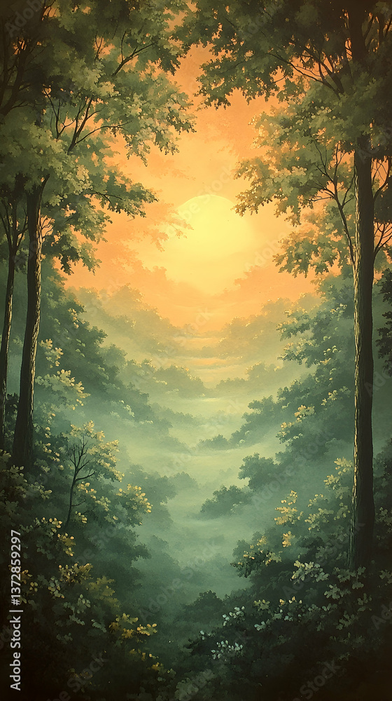 Aufkleber forest sunlight streams through the trees creating a serene and ethereal atmosphere in the woods lan