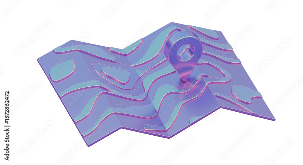Poster isolated topographic map with location pin