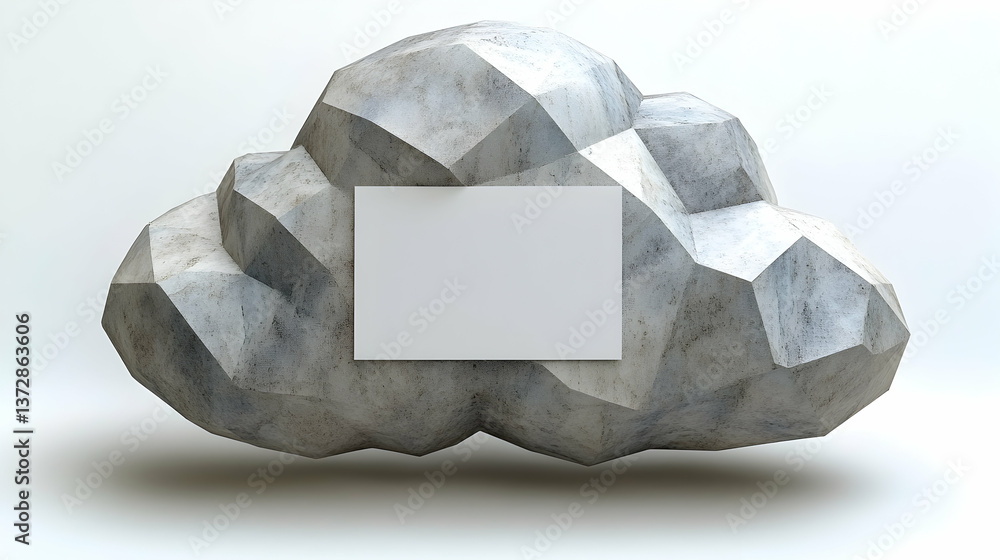 Poster geometric stone cloud with a blank white square attached creating a modern art piece on a neutral ba