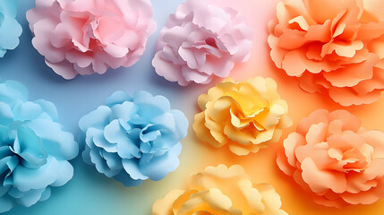 Obraz premium Multicolored paper flowers arranged beautifully in hues of blue pink yellow and orange creating a visually appealing