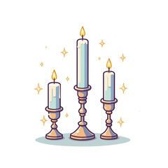 Vector art of elegant candles on silver candlesticks. Ideal for wedding decoration websites, home decor blogs, and romantic dining inspiration.