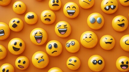 Obraz premium Collection of diverse emoji faces on orange background