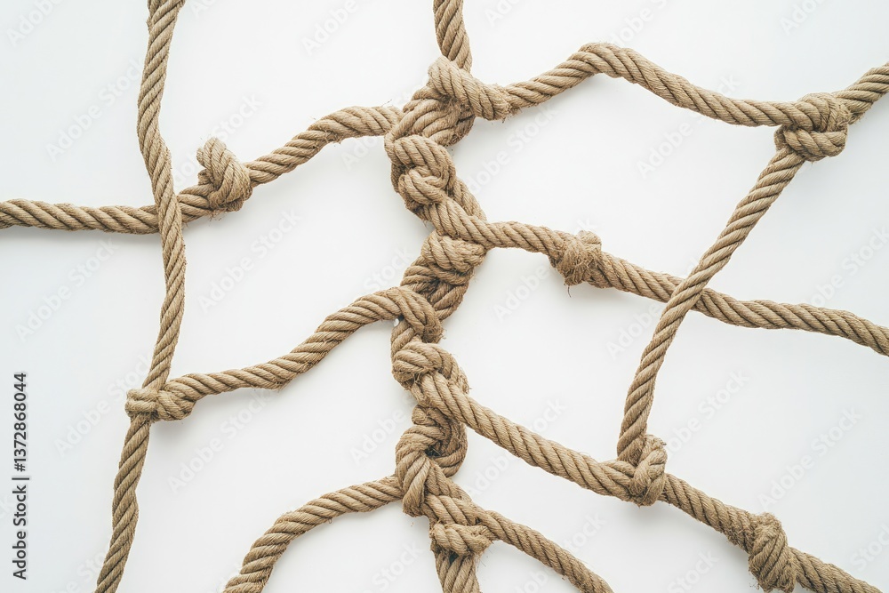 Poster a decision tree made of knotted ropes, with unclear paths and lost connections, symbolizing chaotic 