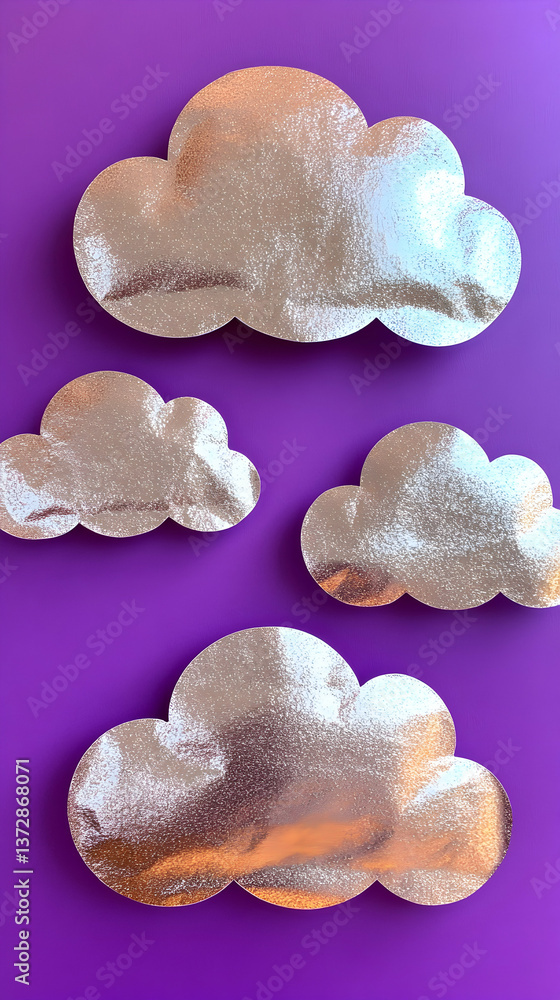 Aufkleber golden clouds float on a vibrant purple background creating a whimsical and dreamy atmosphere with a