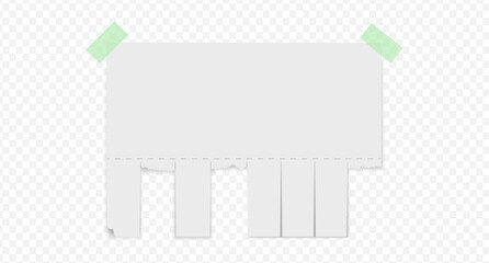 Empty blank sheet paper advertising. Tear-off ads.  Street signs with green adhesive tape. Tear off stripes. Street advertisement
