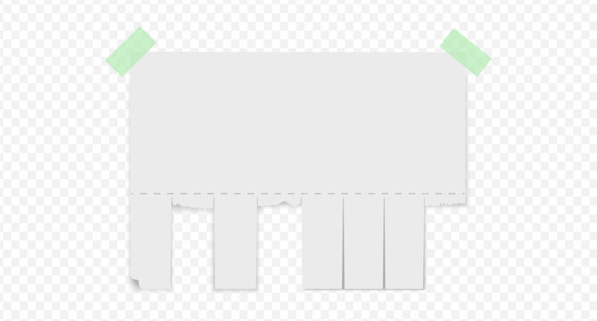 Empty blank sheet paper advertising. Tear-off ads.  Street signs with green adhesive tape. Tear off stripes. Street advertisement