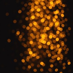 Obraz premium Dark backdrop overlaid with dense, golden glitter bokeh sparkles, sparkles, golden lights