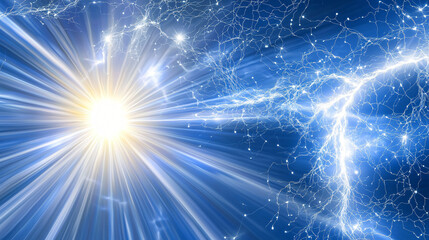 Fototapeta premium Blue background featuring a brilliant burst of light creating a stunning visual display of celestial energy and abstract art for inspiration.