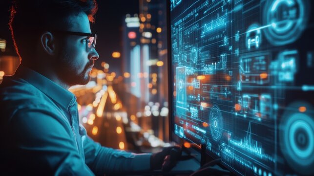 An AI engineer developing machine learning algorithms for retail consumer behavior analysis, high-tech retail environment with live sales data, High-tech style