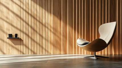 A modern living room interior design with a wooden background