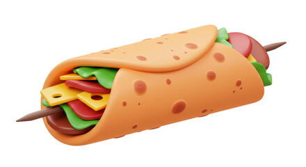 Isolated Shawarma Wrap with Meat and Vegetables