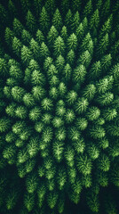 Overhead view of lush green pine forest creating pattern of trees Dense and inviting natures calm Dark forest floor
