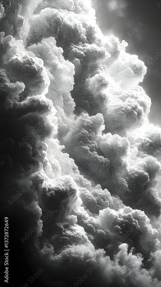 Aufkleber high definition monochrome image of billowing clouds textured and dense filling the sky with contras