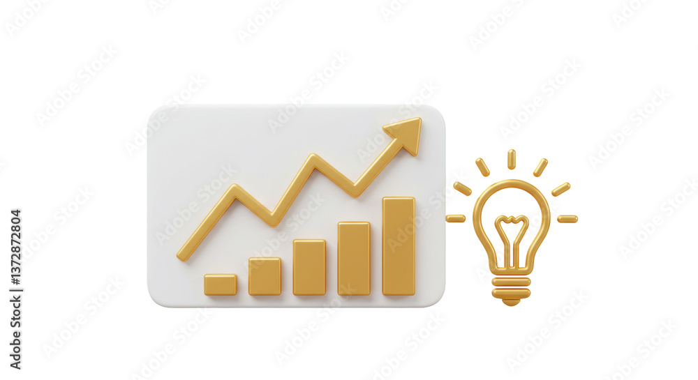 Poster isolated growth chart with light bulb symbolizing idea