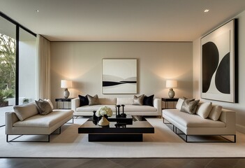 A living room filled with furniture and a large painting.