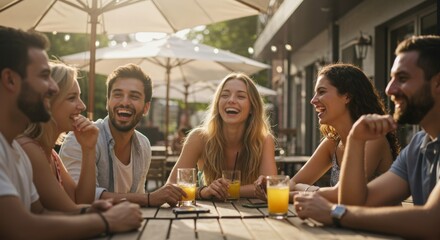 Laughing Friends at Outdoor Cafe