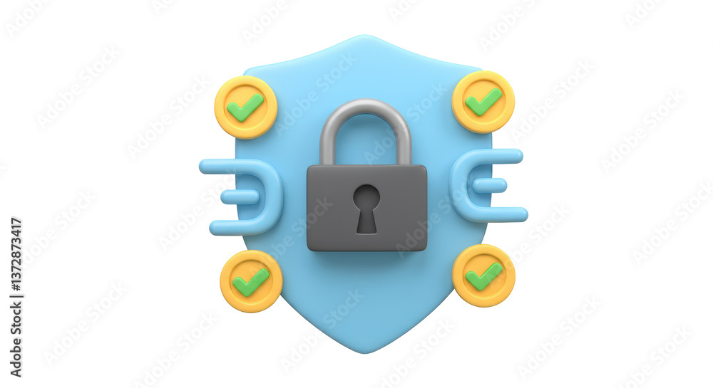 Poster isolated security shield with padlock and coins security