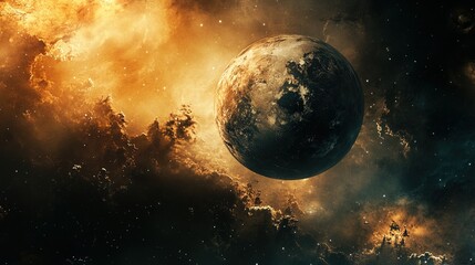 Naklejka premium Cosmic planet amidst nebula