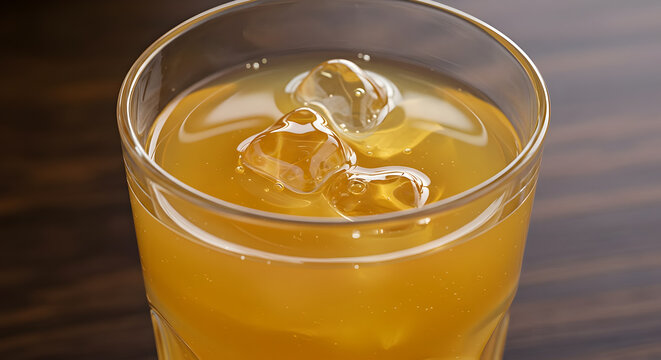 Refreshing ginger honey elixir with ice, a healthy beverage with vibrant color