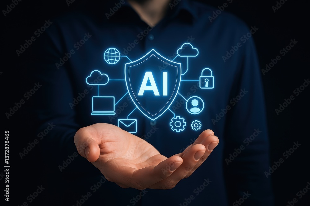 Poster ai shield: conceptual representation of artificial intelligence security, data protection, and techn