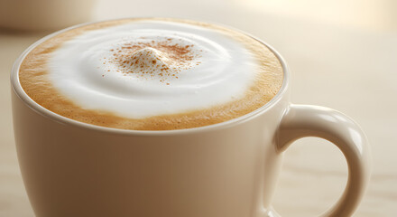Obraz premium Inviting cup of chai latte with delicate milk foam swirl and warm spice dusting