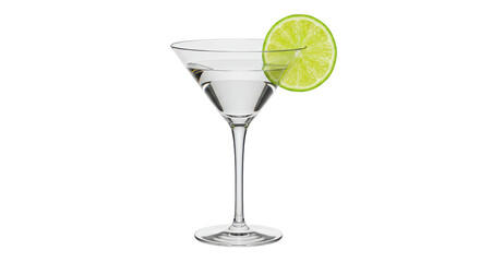 Isolated Martini Glass with Clear Liquid and Lime Slice
