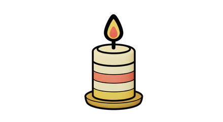 Isolated Striped Candle with Flame
