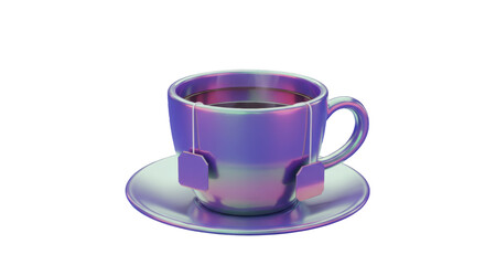 Isolated Iridescent Tea Cup and Saucer with Tags