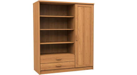 Isolated Wooden Wardrobe with Shelves and Drawers Furniture Design