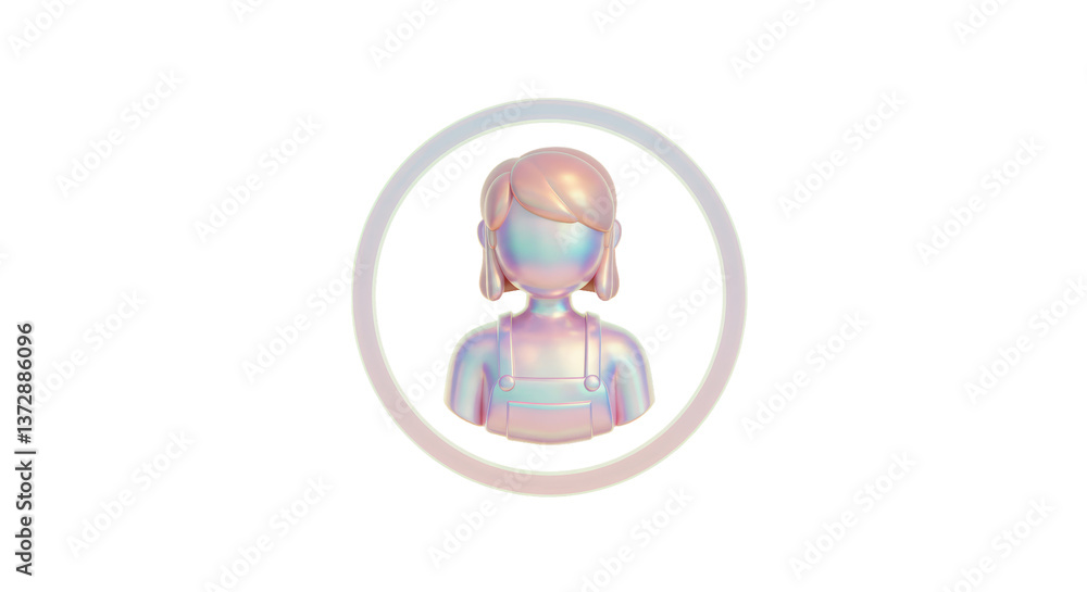 Poster isolated female avatar in circle frame user interface