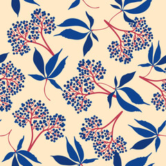 maiden's grapes with berries and leaves on an endless background. exquisite print with berries on a light background.