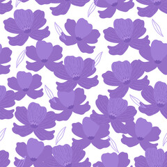 purple violets scattered on a seamless background. print with delicate summer flowers