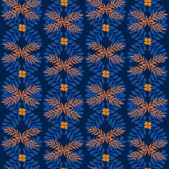 luxurious pattern with leaves and flowers in blue tones. seamless wallpaper with floral arrangement