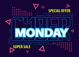 Cyber monday lettering super sale special offers vector illustration