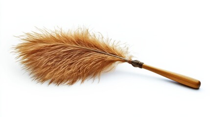 A traditional feather duster with natural bristles, isolated on white,