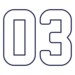 03,Classic Vintage Sport Jersey Number, Uniform numbers in black as fat fonts, number. For American football, baseball or basketball and ice Hockey.