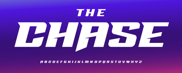 Chase angular action alphabet, fast slanted font with aggressive cuts. Bold italic letters for sports logos, gaming titles, race branding, logo and headline. Vector typeset
