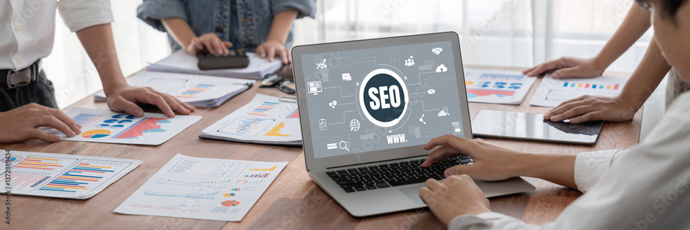Leinwandbilder seo search engine optimization for brisk e-commerce and online retail business showing on computer s