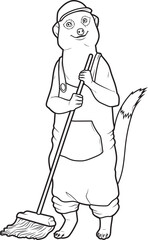 Meerkat Cleaner Mop Animal Vector Graphic Art Illustration
