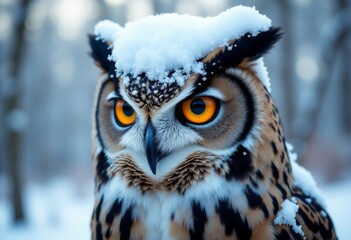Naklejka premium an owl with snow on its head